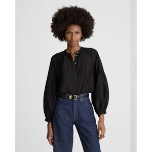 NWT‎ Madewell Shirred Balloon Sleeve Top M Jet Black Blouse Romantic Goth Indie
